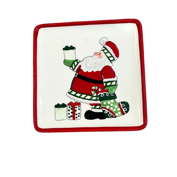 Fitz & Floyd Snack Plate Set (4) Stocking Stuffers Christmas Santa 6.5" - Picture 3 of 6